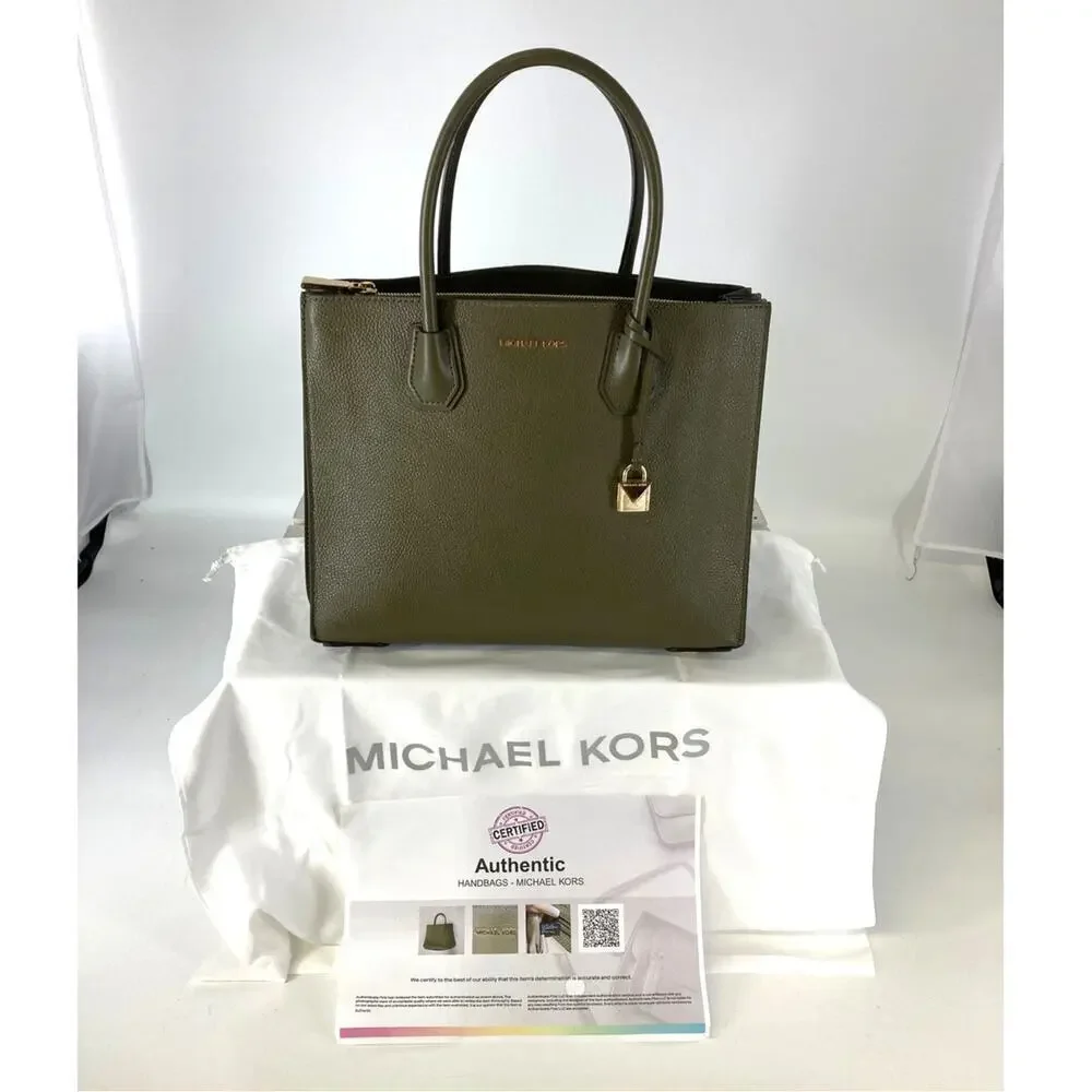 MICHAEL KORS, PEBBLED LEATHER OLIVE GREEEN LARGE HANDBAG